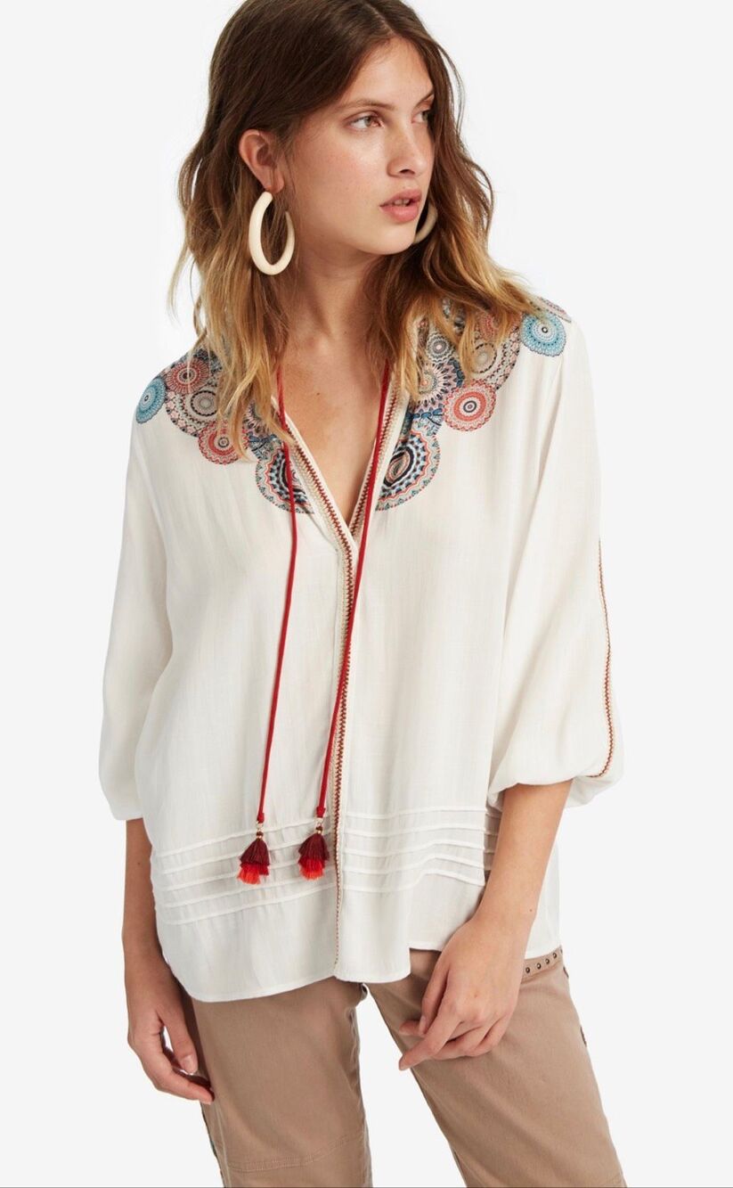 NWT Desigual Luna Embroidered Blouse Size XXL